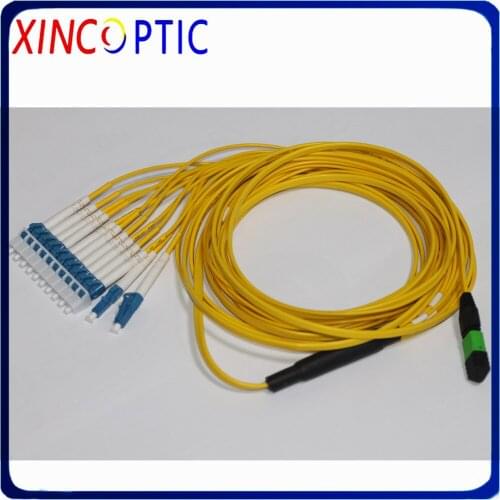 MPO/APC Male(SENKO)-12xLC 2.0mm Fanout Fiber Optical Patch Cord,3.0mm 12C G657A1 Mini Yellow LSZH Round Cable,L:3M (2M+1M)