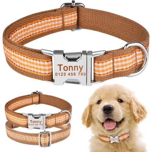 Custom Free Engraved Name Dog Collar Personalized Pet Cat Dog Collars Adjustable Soft Nylon Collar Puppy Medium Large Dogs IDTag