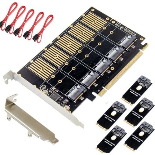 PCIe Gen3 X16 to 5 Ports M.2 NGFF B-Key SATA 6Gbps Adapter Expansion Card Add 5x B-key SSD or SATA Hard Drive to Desktop PC