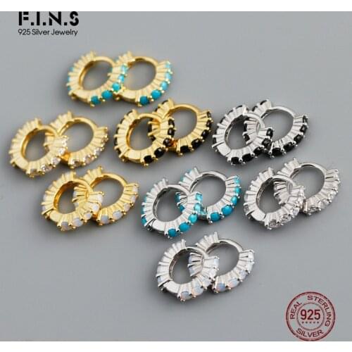 F.I.N.S 2021 100% Real 925 Sterling Silver Huggie Hoop Earrings With Opal Stones Earrings With CZ For Women Earlobe Fine Jewelry
