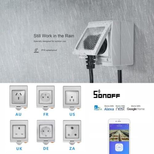 SONOFF S55 Smart Outdoor Plug Socket Switch 16A WiFi eWelink APP Control Power Moniters Work With Alexa Google Home