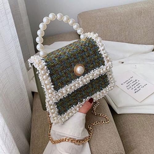 Women Handbag 2020 Woolen Crossbody Bag Luxury Handbag Design Brand Ladies Bag Retro Pearl Shoulder Messenger Bag