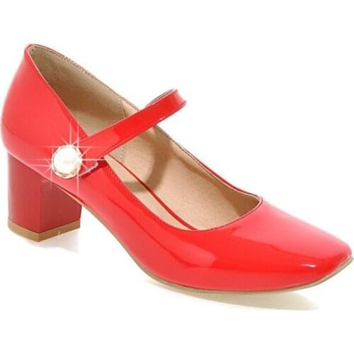 Big Size Square head Mary Jane single shoes ladies high heels women shoes woman pumps