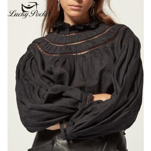 Women Spring Summer Hollow Out Ruffled Lace Linen Long Sleeve T-Shirt Female Solid Color Plus Size Tees Ladies Casual Tops ZM125