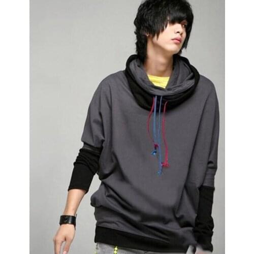 S-4XL winter mens bat shirt fashion large size color matching Korean version of the trendy mens loose large size high collar l