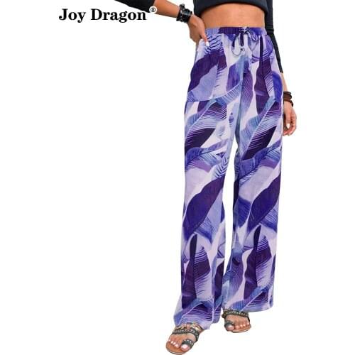 Women Long Pants Casual Loose Wide Leg Print High Waist Elastic Pocket Daily Workplace Womens Clothing New Autumn Winter Spring