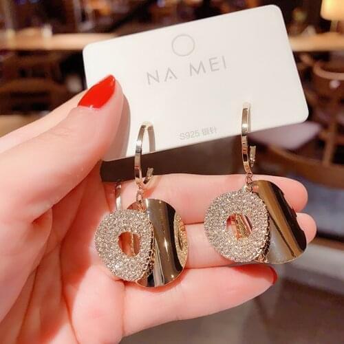 YAOLOGE For Women Gold Color Round Hoop Earrings Geometric Rhinestone Circle Earrings 2021 Fashion Party Jewelry Brincos Gift