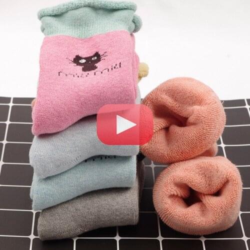 Womens Socks for Autumn and Winter New Thickened Warm Cat Terry Socks Woman Cotton Tube Socks Confinement Floor Warm Socks