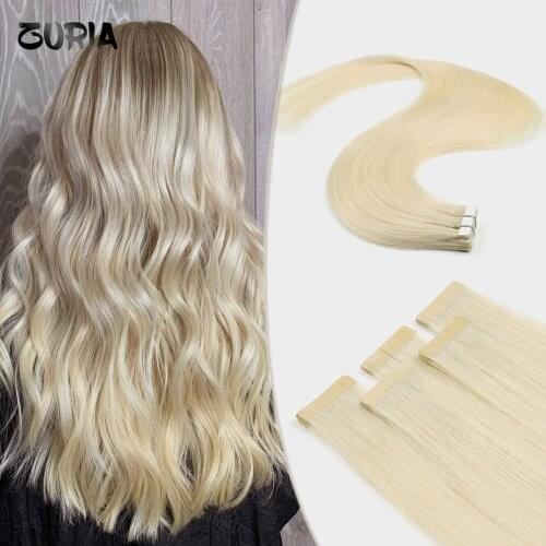 ZURIA Tape in Human Hair Extensions Glue On Hair Balayage Color Invisible Seamless Machine Remy 100%Pure Natural Real Human Hair
