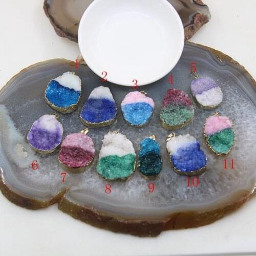 1pcs Irregular Natural Geode Agates Double Color Pendants,Drusy Nugget Golden Edge Druzy Quartz Necklace DIY Jewelry Charms