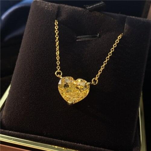 18K Gold Heart cut 6ct Topaz Necklace 100% Real 925 Sterling Silver Party Wedding Pendant Necklace For Women Bridal Fine Jewelry
