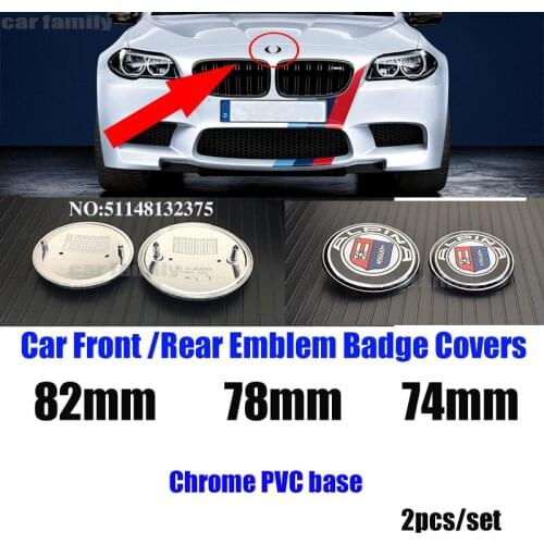 2pcs Chrome Pvc Base 82mm 74mm 78mm for E46 E30 E39 E34 E60 E36 E38 M3 M5 M6 51148132375 Auto Car Hood Front Rear Emblem Badge