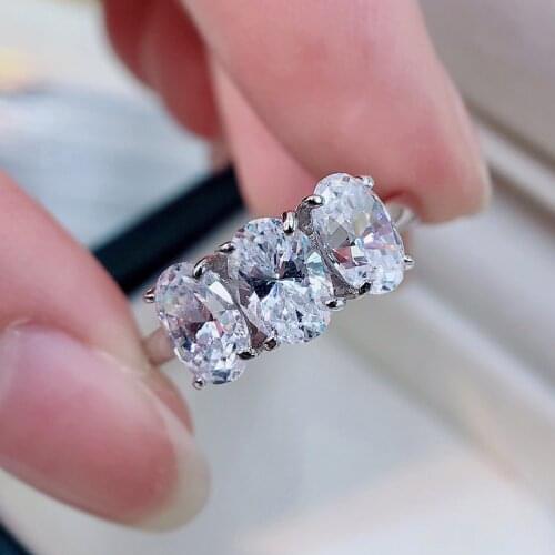 2020 Trend 925 Sterling Silver Ring Simulated Moissanite Diamond Three Oval Cubic Zirconiat For Women Wedding Party Fine Jewelry