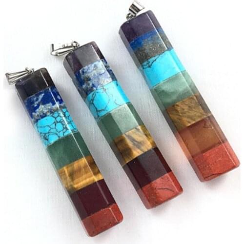 6PCS 7 Chakra Meditation Necklace Pendants Druzy Reiki Healing Natural Stone Handmade Jewelry Decoration Pendant For Wholesale