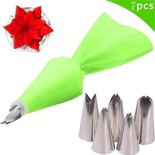 7PCS/SET Cream Baking Pastry Tools Bakeware Confectionery Bags Rose Flower Leaf Nozzles Fondant Cake Pastry Tips Kitchen Dining