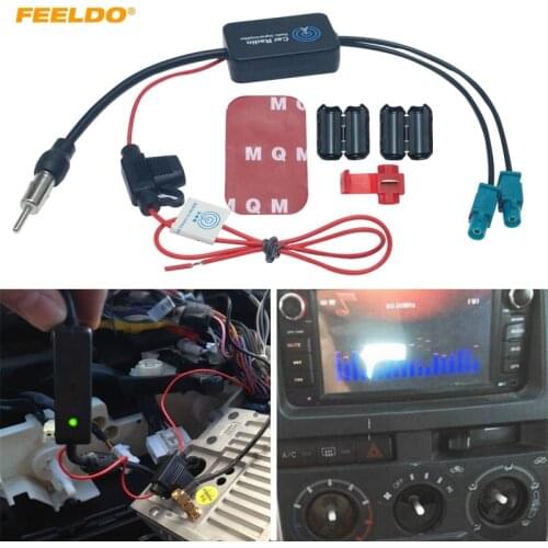 FEELDO 12V Car Radio FM/AM Aerial Antenna Signal Booster Amplifier For Audi Volkswagen FAKRA II Connector Booster