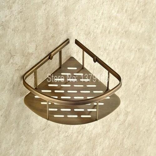 Antique Brass Bathroom Accessory Corner Bath Shower Soap Tray Caddy Basket Wire Storage Rack Wall Mounted aba520