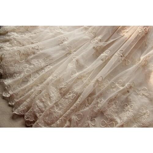 Beige lace trim, 125cm wide embroidered gauze lace, antique lace trim, Bridal lace fabric with retro floral,Free Shipping SC001