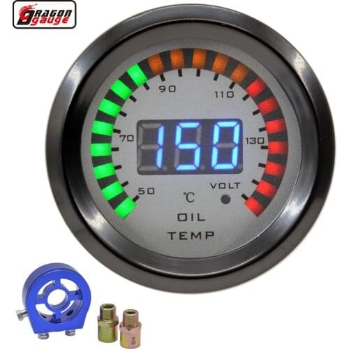 Round Earth 52mm Digital Dual Display Auto Car Oil Temp Gauge 50-150 Celsius Volt Temperature Meter Free Shipping