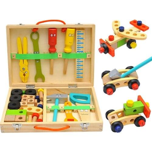 Baby Wooden Toy Kids Handle Tool Box Games Learning Educational Wooden Tool Toy Screw Assembly Garden Toys For Children Boy