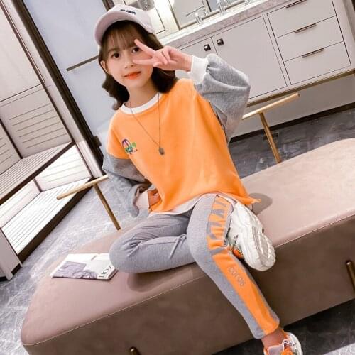 Girls Suits Sweatshirts + Pants Sets Kids 2021 Beauty Spring Autumn Cotton Long Sleeve High Quality Teenagers Sport Tracksuits O