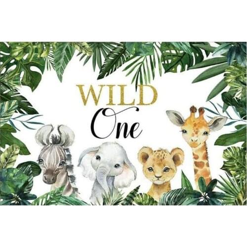 Wild One Animals Backdrop Dusty Green Leaves Photography Background Celebration Photo Booth Studio Decor