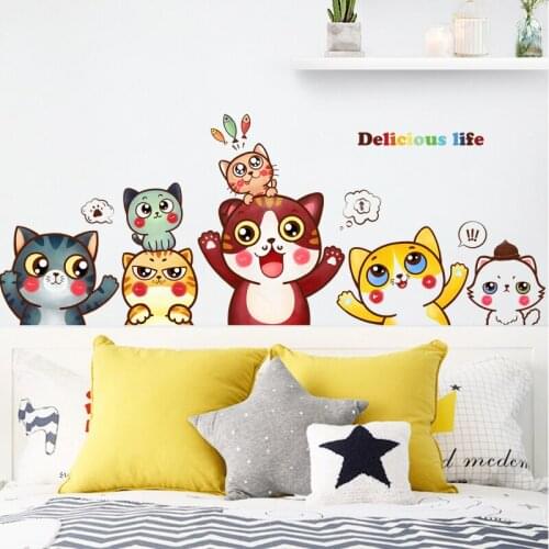 Kitten Animals Wall Stickers Cat Decals Dormitory Living Room Bedroom Decoration Girls Kids Room Decor DIY PVC Wallpaper