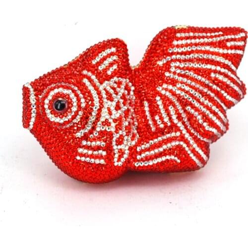Red Goldfish Crystal Clutch Evening Bags Women Mini Metal Hard Case Wedding Clutches Party Bridal Handbags Purses