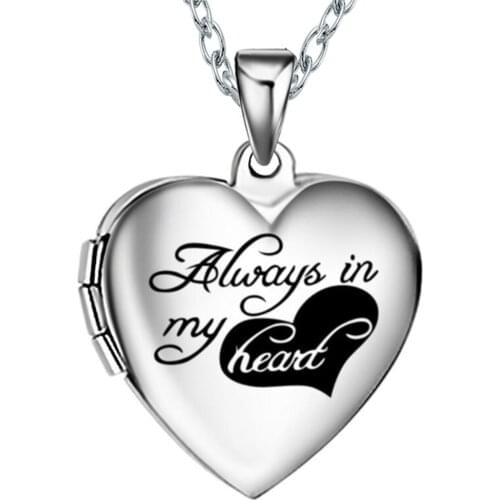 Stainless Steel Fashion Womens Always in my heart Photo Locket Pendant heart Photo Picture Locket Jewelry Finding