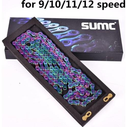 MTB Road bicycle Chain SUMC 9S/10S/11S/12S Full hollow design rainbow colorful super light chain with magic buckle