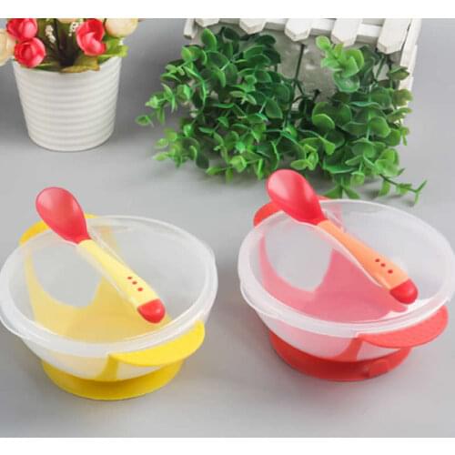 Baby Solid Feeding dinnerware Set toddler Cutlery Sets Drop Resistance Temperature Sensing Spoon Sucker Bowl For Baby Feed dishe