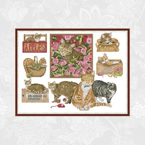 Cats Photos Counted Cross Stitch Kits, Printed Cross-stitch Embroidery Needlework Set, Home Decoration Send Accessory Tools