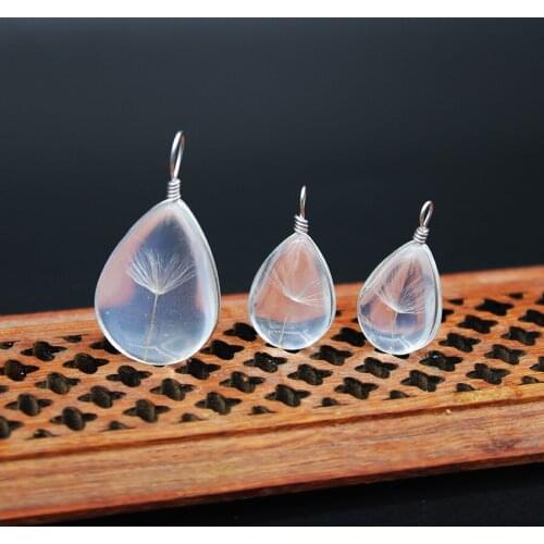 Drop-shaped natural dandelion specimen glass pendant key chain necklace earring accessories (without chain)