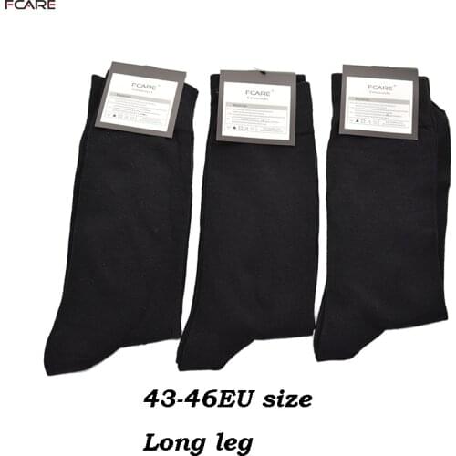 Fcare 6PCS=3 pairs mens cotton black dress socks 43, 44, 45, 46 plus size big crew socks