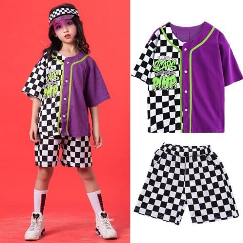 New Hip-Hop Dance Costumes For Kids ChildrenS Plaid Short-Sleeved Shorts Jazz Modern Dance Costumes Performance Clothes DQS4402
