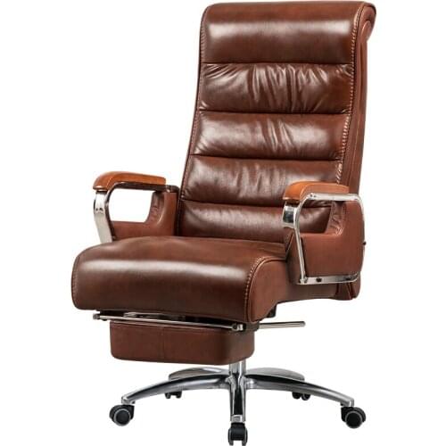 Fashion Minimalist Computer Home Comfortable Sedentary Office Chair Executive Study Real Leather Boss Chair Reclining Massage
