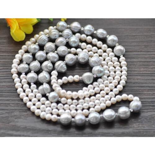 Z10085 48" 12mm White Gray Black Round Freshwater Pearl Necklace