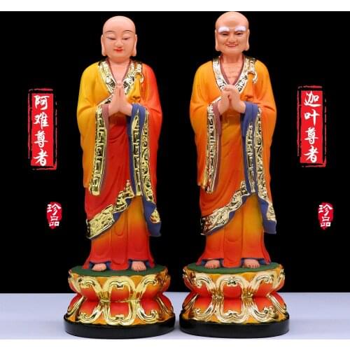 A Pair 2PCS Asia HOME temple Altar Buddhism Sakyamuni Amitabha Buddha disciple Left and right ANAN KAYE Dharma protector statue