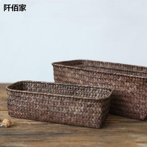 Varies Sizes European Creative See Grass Pure Handmade Woven Basket Rattan Box Storage Food Sundries Holder Baskets Home Decor