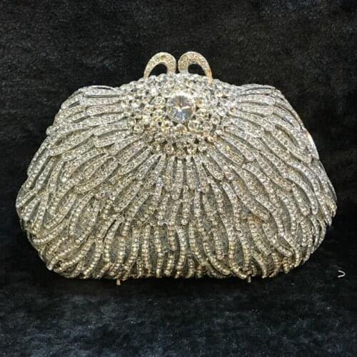 Gift Box Packed Bohemian Women Multi Stones Crystal Hollow Out Evening Wedding Clutch Handbag Purse Hard Case Metal Clutches Bag
