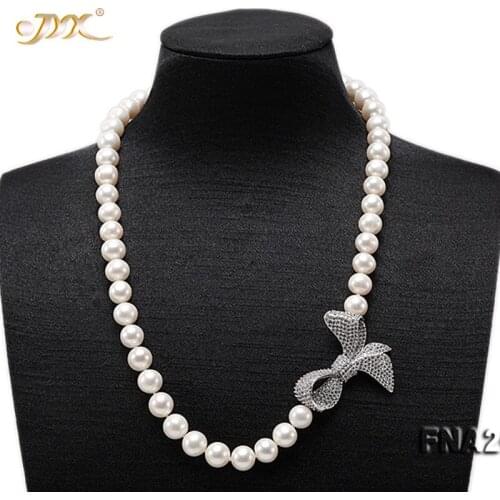 Fine New Year Necklace Pearl 9-10mm White Round natural Freshwater Pearl Necklace Strand 19" Christmas gift for women