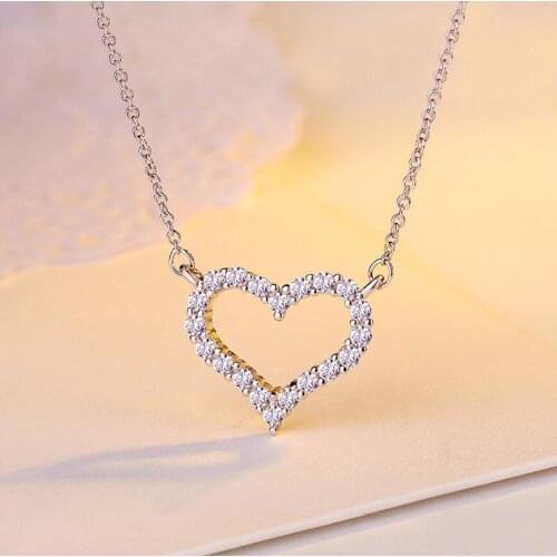 925 Sterling Silver Dazzling Zircon Love Heart Shape Pendant Necklaces For Women Valentines Day Gift Jewelry S-N57