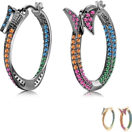 ZEMIOR Multicolor Style Hoop Earring For Women Inlay Full Cubic Zirconia Butterfly Shape Earrings Fashion Jewelry New Outing