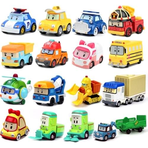 CE certification Robocar kids Anime Toys Korea Robot Poli Roy Haley Anime Metal Action Figure Cartoon Toy Car For Children Gift