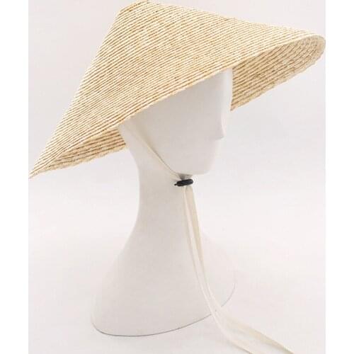 Wide Brim 25CM Natural Straw Hat For Men Women Conical With Windproof Rope Outdoor Travel Beach Hat Summer SunHat Garden Cap