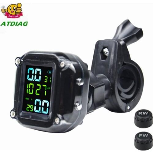 Motorcycle TPMS Tire Pressure Tire Temperature Monitoring System 2pcs Sensor Waterproof USB Active Alarm Time Display