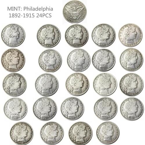 US Full Set Of 1892-1915 -P-D-S-O 73PCS Barber Half Dollar Silver Plated Copy Decorate Coin