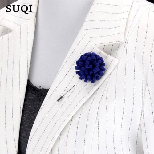 SUQI Elegant Handmade Wool Fabric Rose chrysanthemum Brooches for men and women Fashion Vintage blue brooch Pins accessories