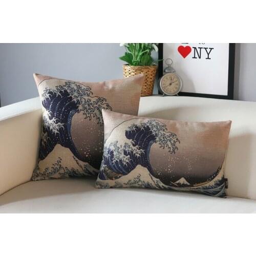 Ukiyoe pillow cover, Japanese ukiyoe Fujiyama Sea wave cartoon throw pillow case pillowcase wholesale