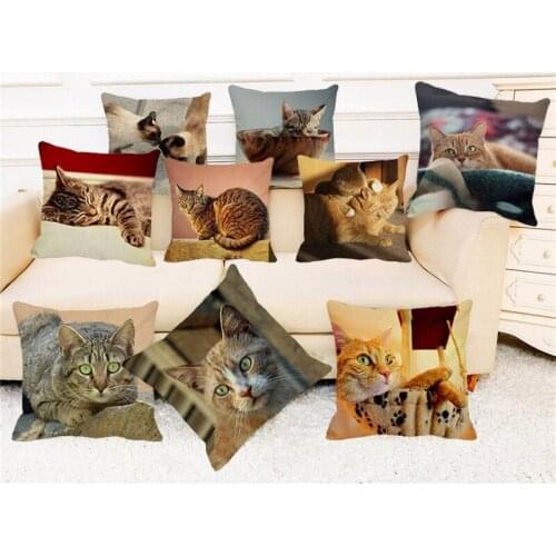 XUNYU Cute Pet Big-eyed Cat Cushion Cover Linen Pillowcase Home Bedroom Sofa Decoration Throw Pillowcase 45x45 Cm B0029